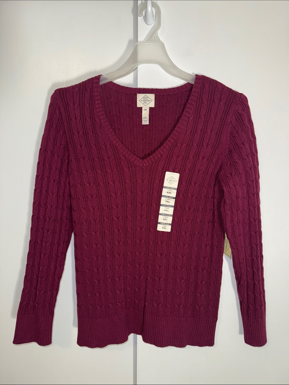 St. John's Bay Cable V-Neck Sweater Women’s XXL 2X Burgundy